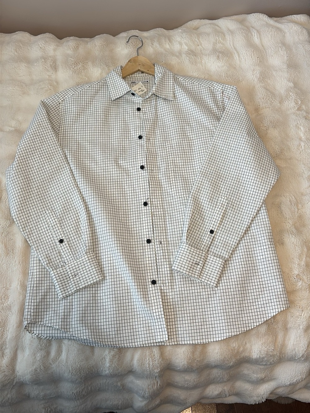 Zara White Shirt with Black Grid Pattern - Men's